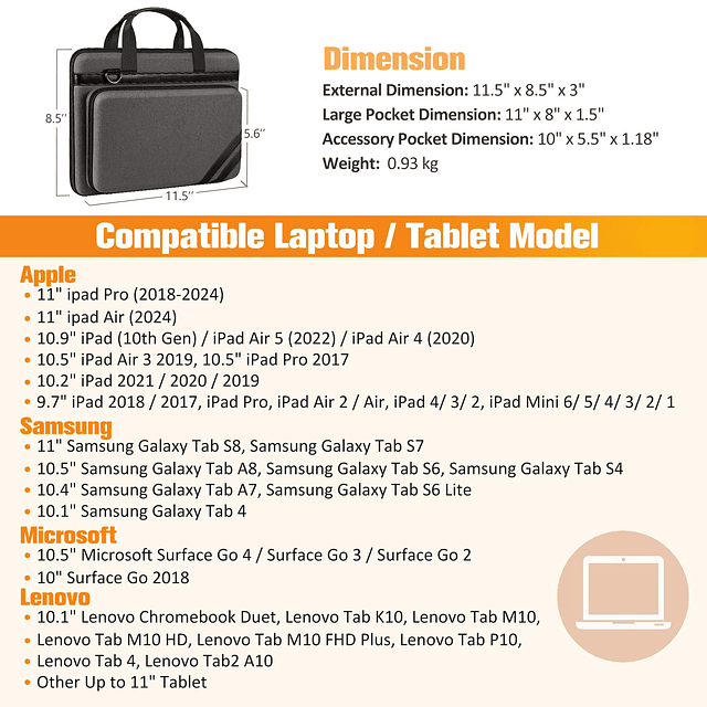 FINPaC Funda para tableta de 11 pulgadas - Maletín bandolera