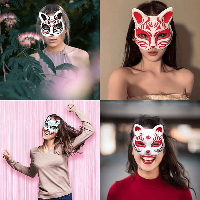 10 máscaras de gato DIY máscaras pintadas de gato blanco med