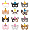 12 Piezas Máscaras de Cumpleaños de Gato Favores de Fiesta d