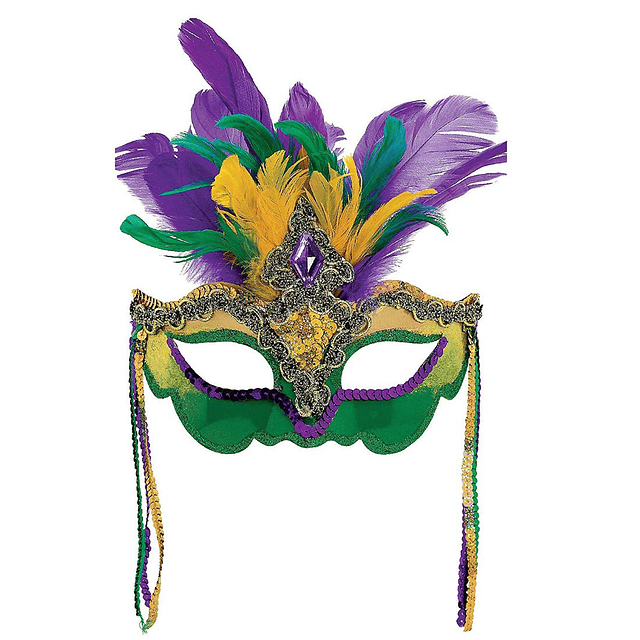 Máscara de plumas de lentejuelas de Mardi Gras, máscara vene