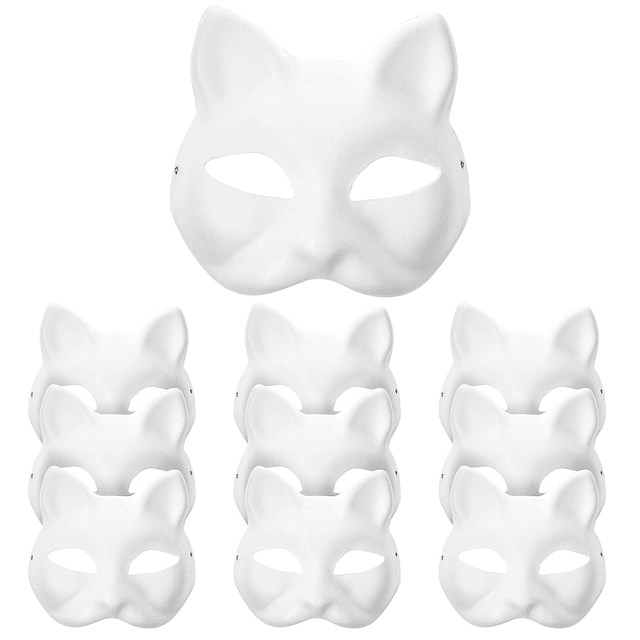 10PCS Máscara de Gato Máscaras Therian Máscaras de Gato Blan