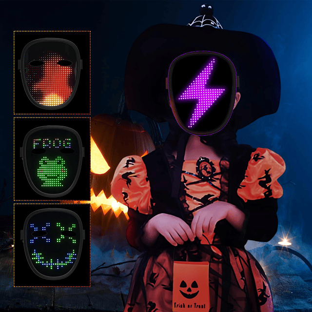 Máscara LED para niños, máscara LED de Halloween con detecci