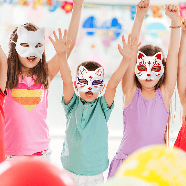 3 Piezas Máscaras de Gato de Halloween Papel Blanco en Blanc