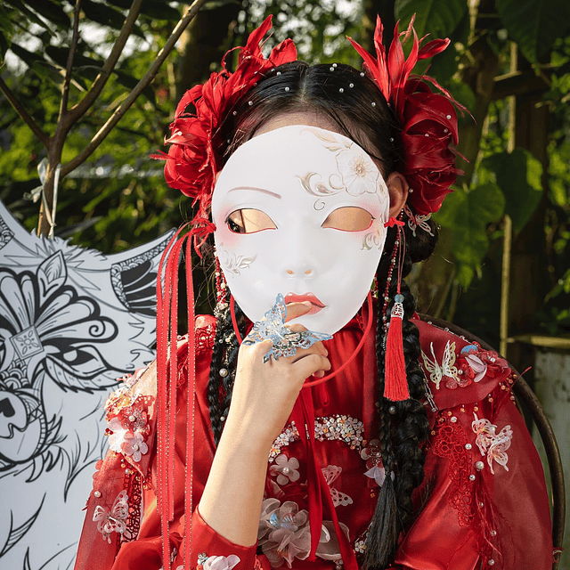 Máscara de Cosplay Hanfu, máscara de mascarada de estilo chi