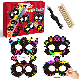 Juego de 28 máscaras de monstruo para rascar para niños, fie