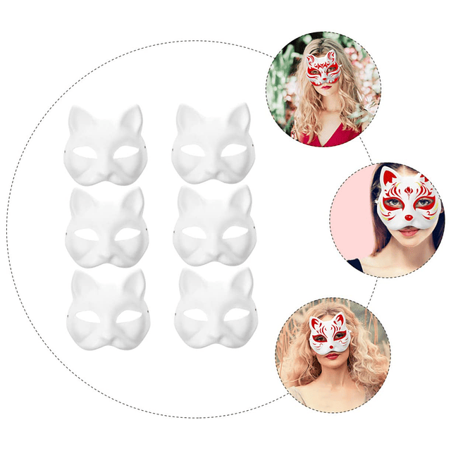 6 máscaras de gato para Halloween, máscara blanca, máscaras