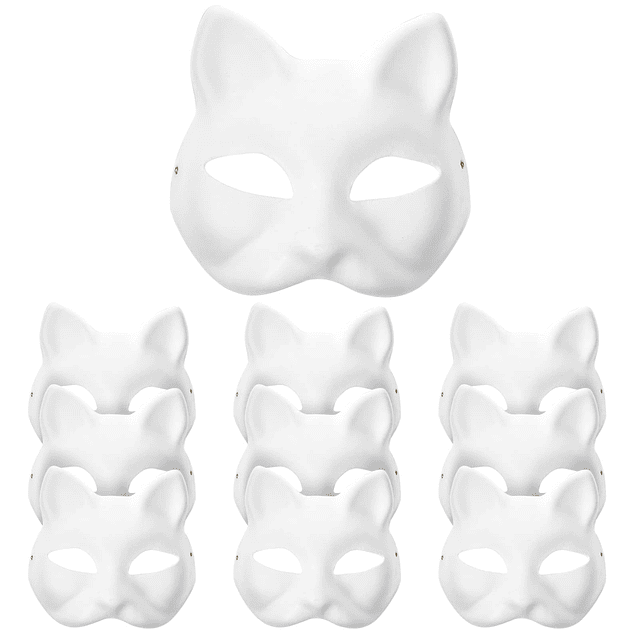 Máscaras de Gato en Blanco para Halloween, 10 Piezas, máscar