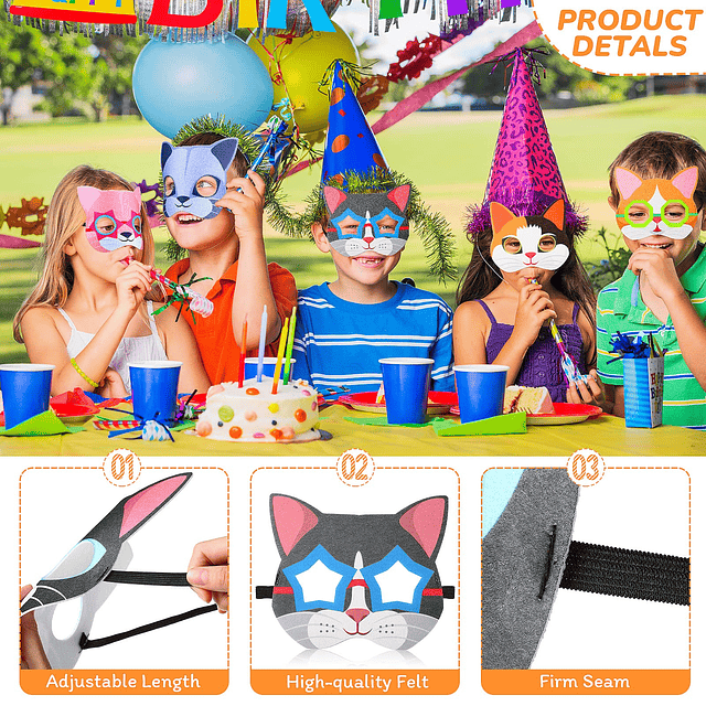 20 Piezas Máscaras de Favor de Fiesta de Gato para Niños 10