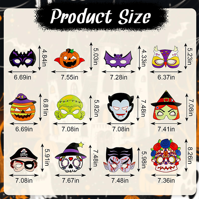 12 Piezas Kit de Manualidades de Máscaras de Papel de Hallow