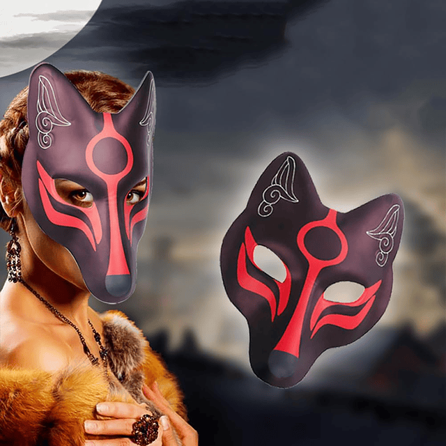 2 máscaras de zorro kitsune, máscara de gato, máscara japone