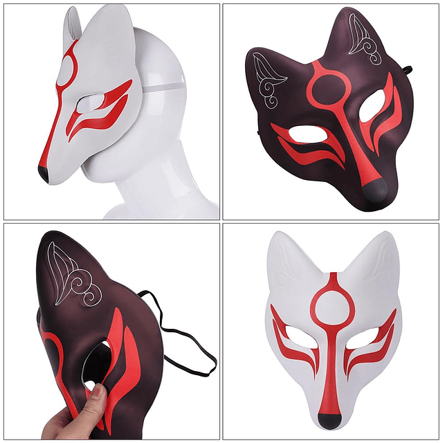 2 máscaras de zorro kitsune, máscara de gato, máscara japone