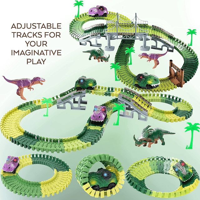 Juego de pista de carreras de dinosaurios de 182 piezas, jue