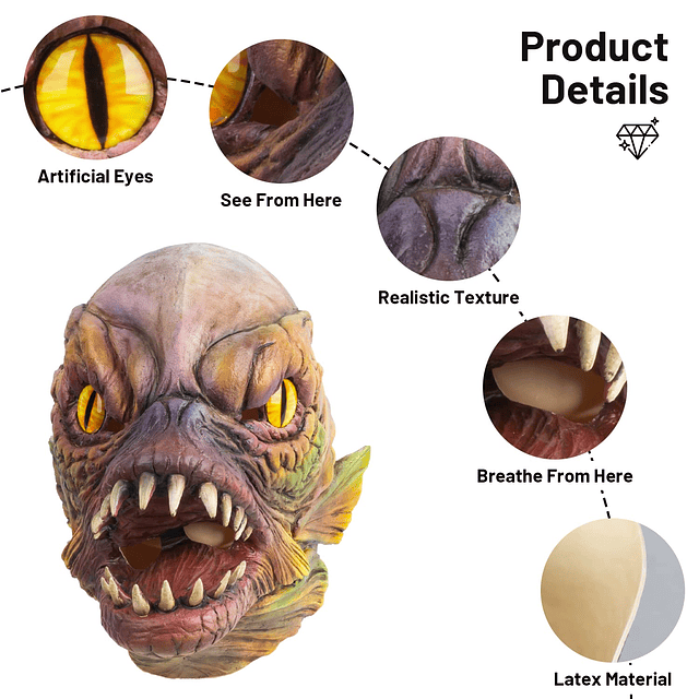 Máscara de Pez Piraña Látex Cabeza Completa Máscara de Anima