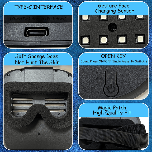 Máscara LED con detección de gestos, máscara brillante ilumi