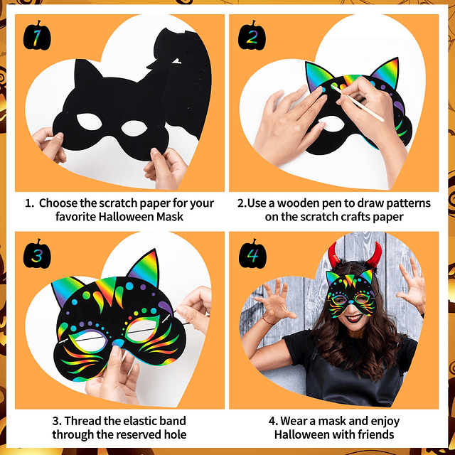 36 piezas de máscaras de Halloween para rascar para niños, m