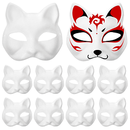 15 Piezas Máscara de Gato DIY Máscaras en Blanco Pintables M