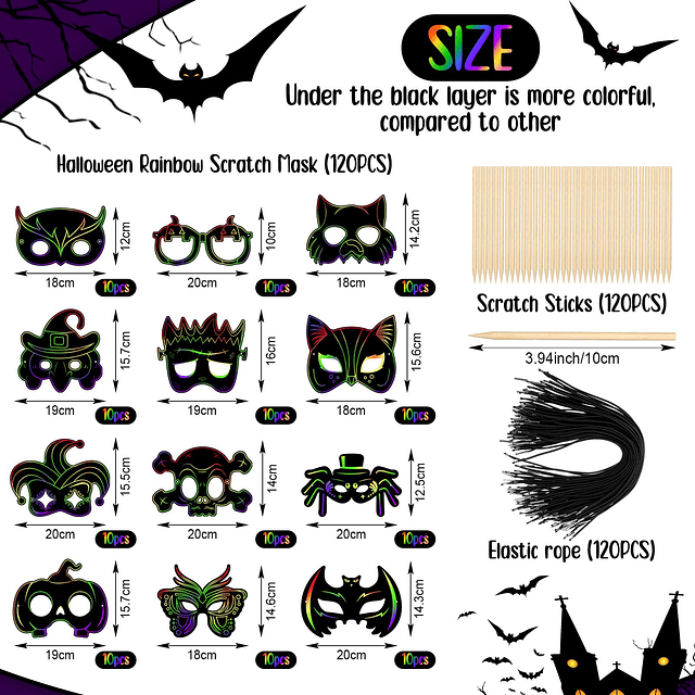120 piezas de máscara de Halloween para rascar, máscara de a