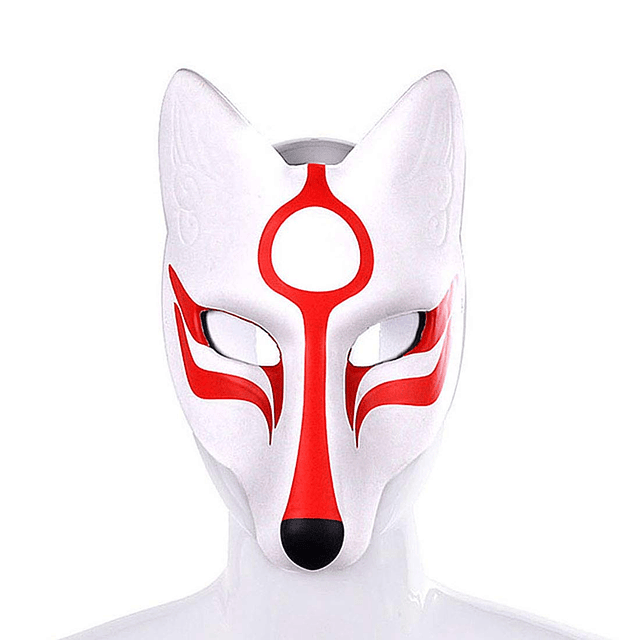 Máscara de zorro blanco de cuero PU Kabuki Kitsune Cosplay a