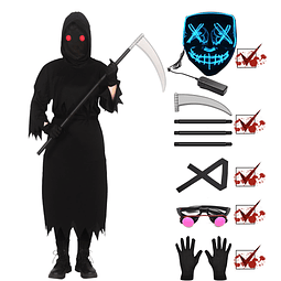 Disfraz de Halloween Grim Reaper para niños con ojos rojos b