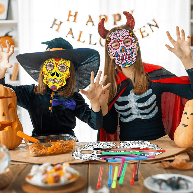 16 Piezas Máscaras DIY del Día de los Muertos Máscara para C