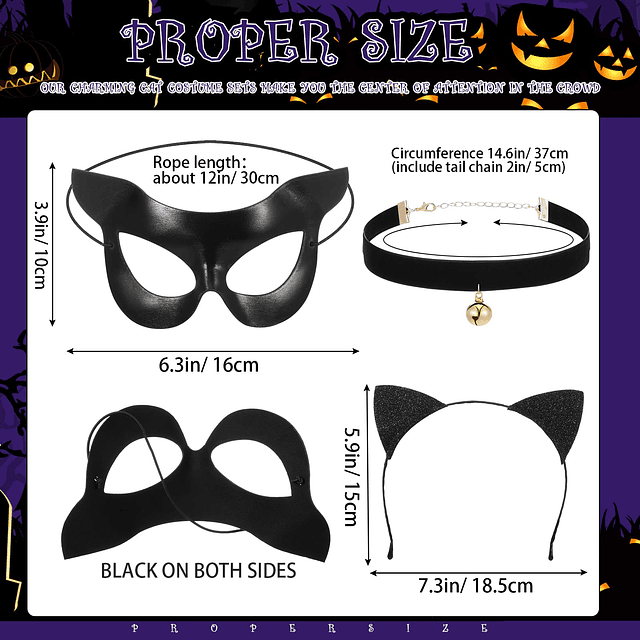 3 Piezas Máscaras de Gato de Halloween Disfraz para Mujer In