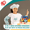 Leo & Friends Mini juego de cocina de madera 2 en 1 con 15 p