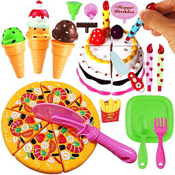 Play Food Goodies Set - Incluye cortar pizza, helado, pastel