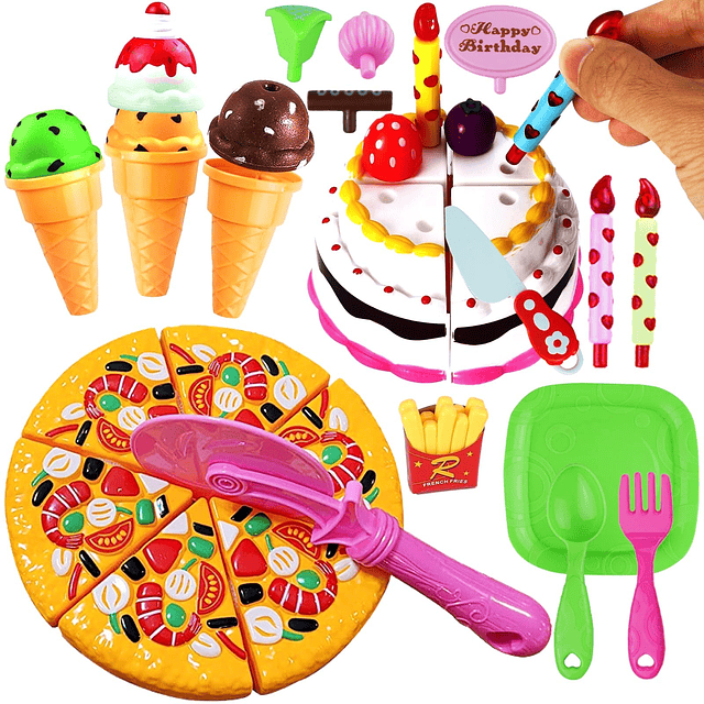 Play Food Goodies Set - Incluye cortar pizza, helado, pastel