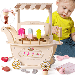 Juego de carrito de helado de madera para niños pequeños, ju