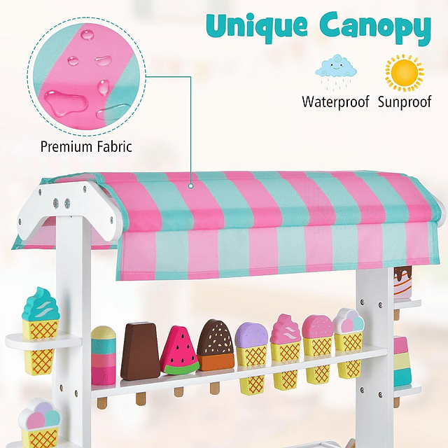 FUTADA Carrito de helado de madera para niños, juguete de tr