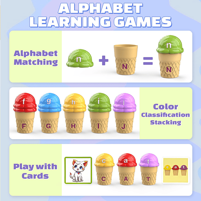 Juguetes de helado de aprendizaje del alfabeto y juego de cl