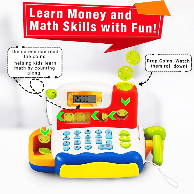 Caja Registradora de Juguete con Escáner, Micrófono y Calcul