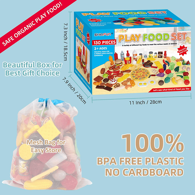 Juego de comida de juguete de 130 piezas para niños y niños