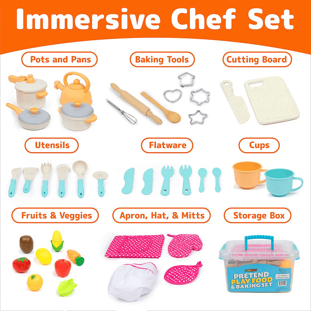 Juego de chef para cocinar y hornear para niños con comida d