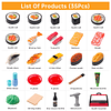 Juego de comida para cortar sushi, 35 piezas, luz LED de más