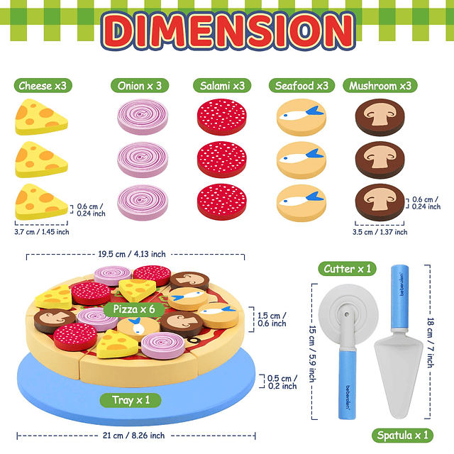 Juguetes de madera para pizza para niños, 24 piezas de jugue