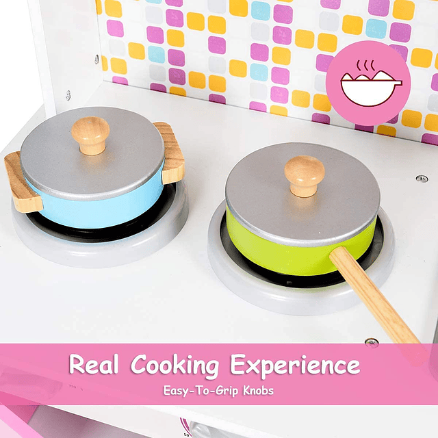 Juego de cocina para niños, cocina de juguete de madera con