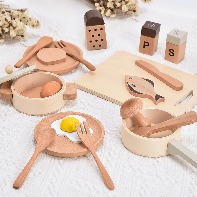 Accesorios de cocina de juego Juguetes de madera Ollas y sar