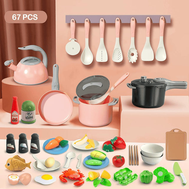 Juego de 67 piezas de juguetes de cocina para niños, accesor