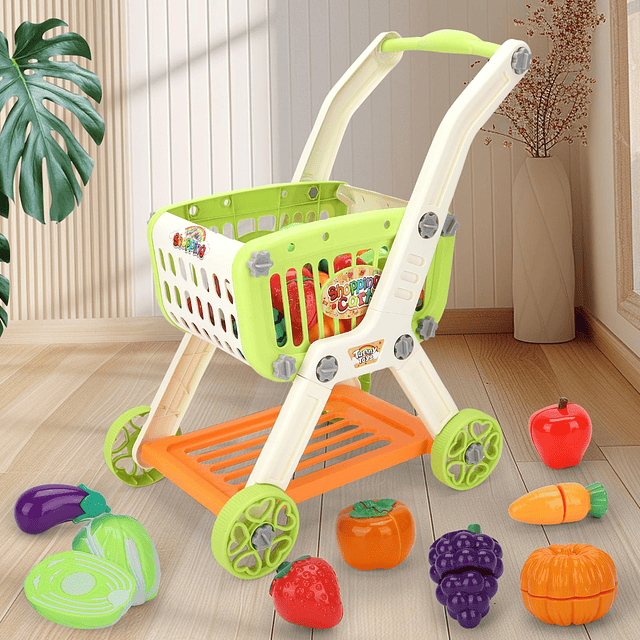 Carrito de compras para niños con juego de corte de alimento