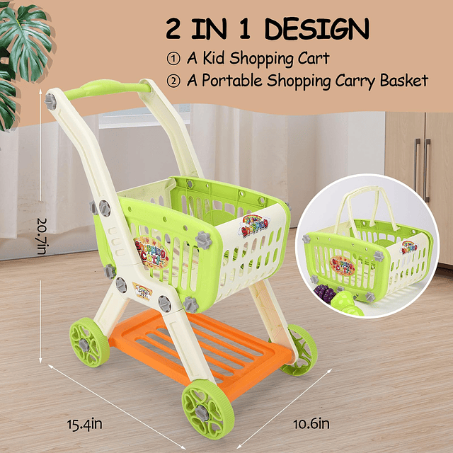 Carrito de compras para niños con juego de corte de alimento