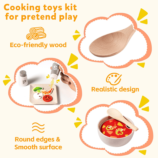 OMYBaby Juego de accesorios de cocina de madera para niños p