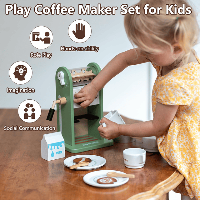 Juego de cafetera de juguete para niños con molinillo, acces