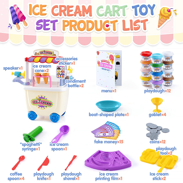 Ice Cream Cart Toys para niños – Juegos de helados de plasti