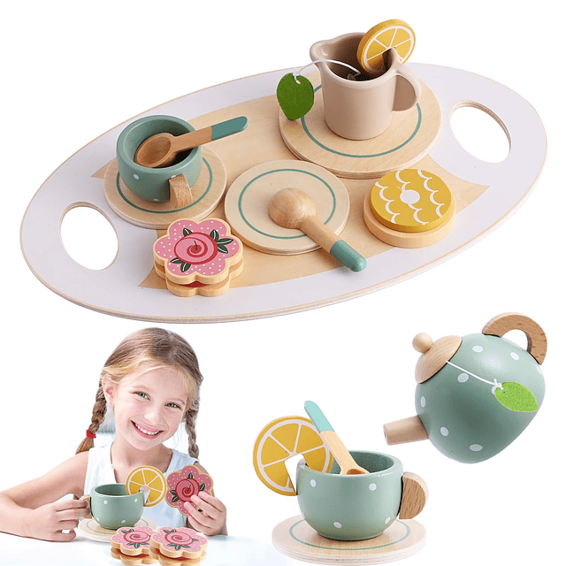 Juego de fiesta de té de madera para niñas pequeñas, juego d