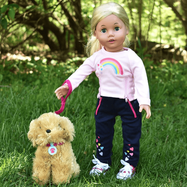 - Juego de accesorios y perro cachorro de peluche con correa