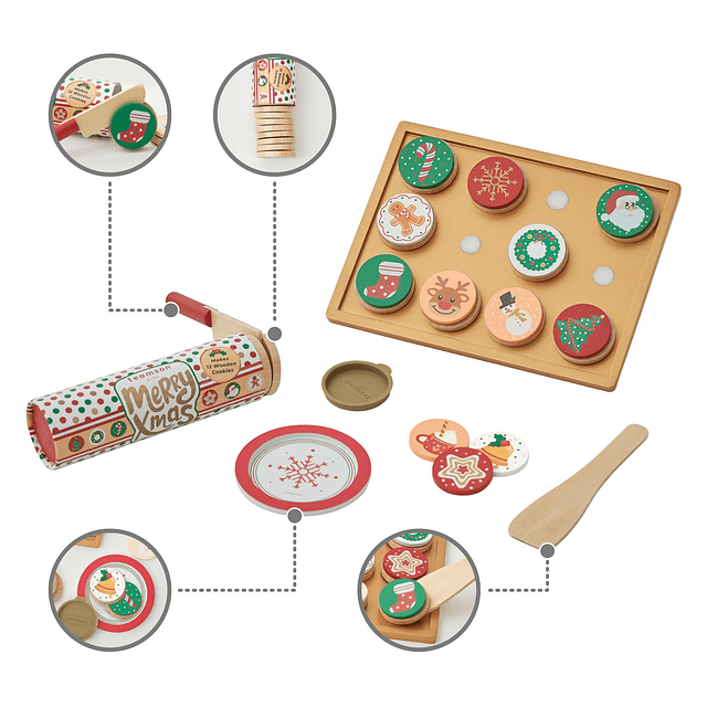 Juego de comida de madera para galletas navideñas cortables