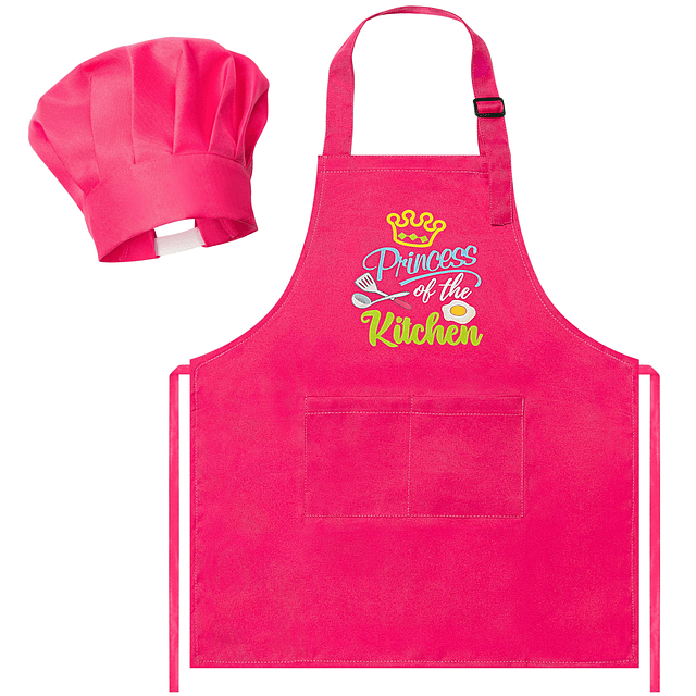 Juego de 2 delantales para niños y gorro de chef, color rojo