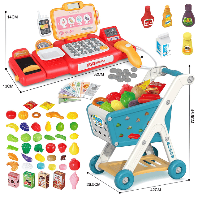 Carrito de compras para niños, juego de carrito y calculador