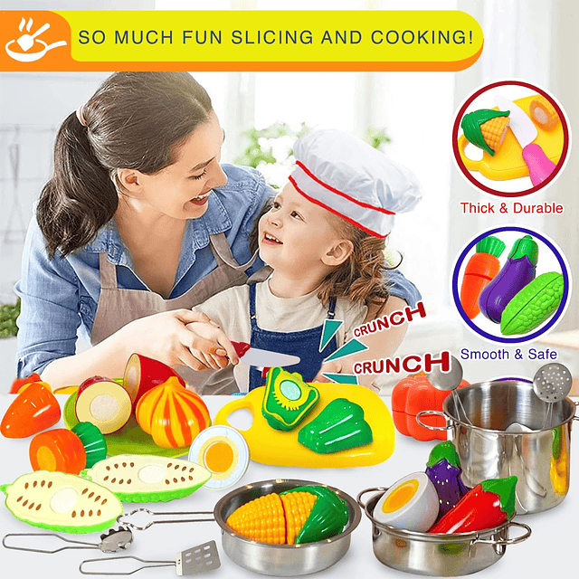 Juego de accesorios de cocina para niños pequeños con cortar